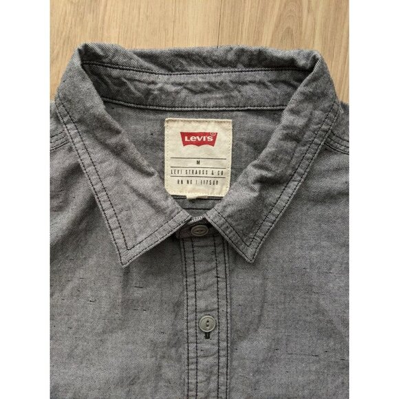 Levis Button Front Collared Shirt Gray Mens Medium - Picture 4 of 12